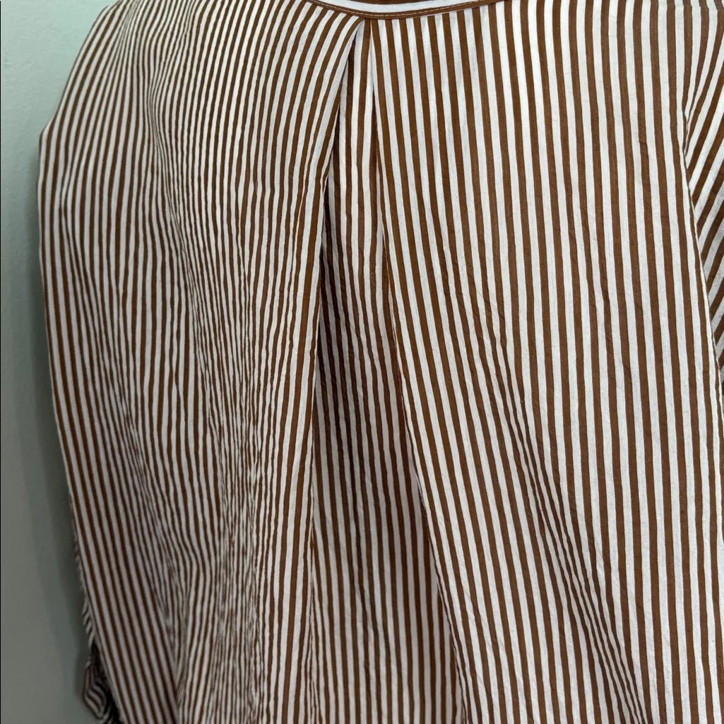 ZARA Women's Brown Stripe Oversized Button Down Shirt large - Image 9
