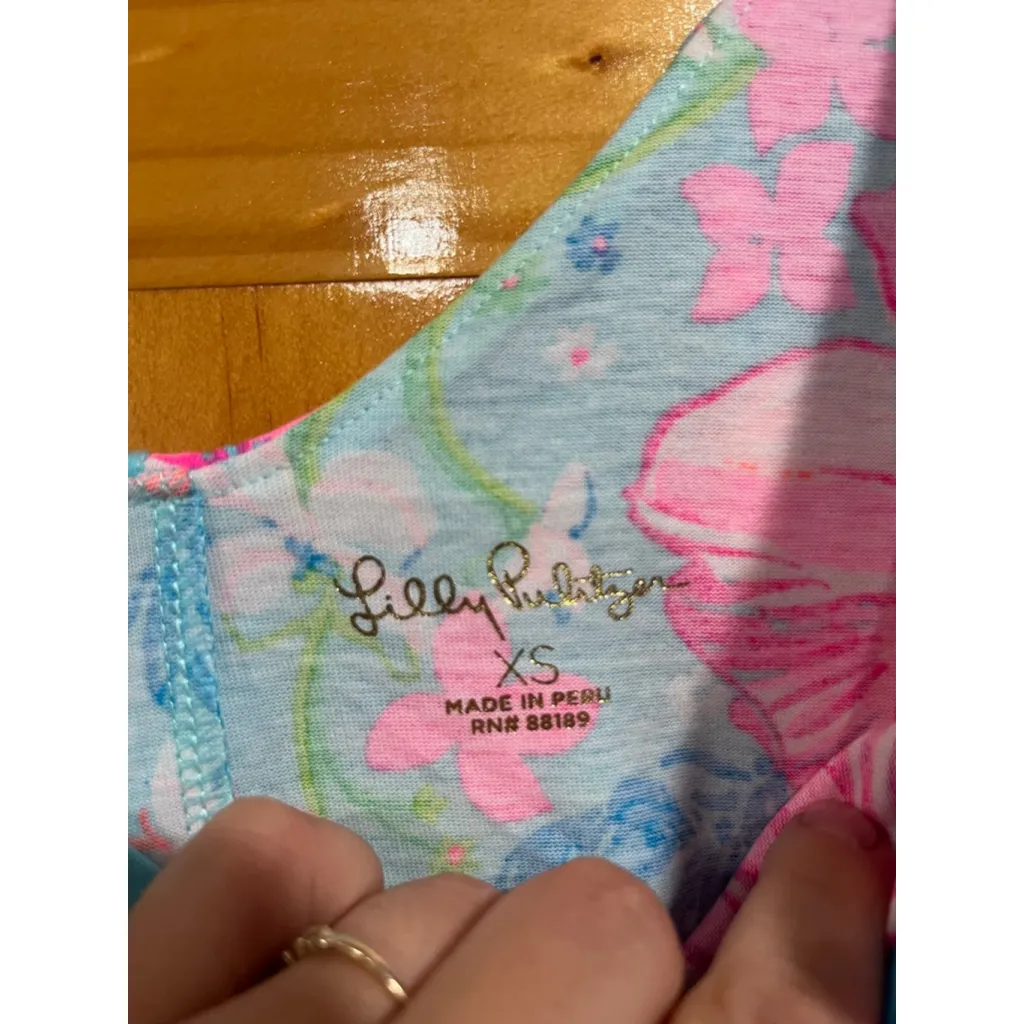 Lilly Pulitzer Alessa Pink Floral Tropical Ruffle Dress Pima Cotton Size XS - Image 4