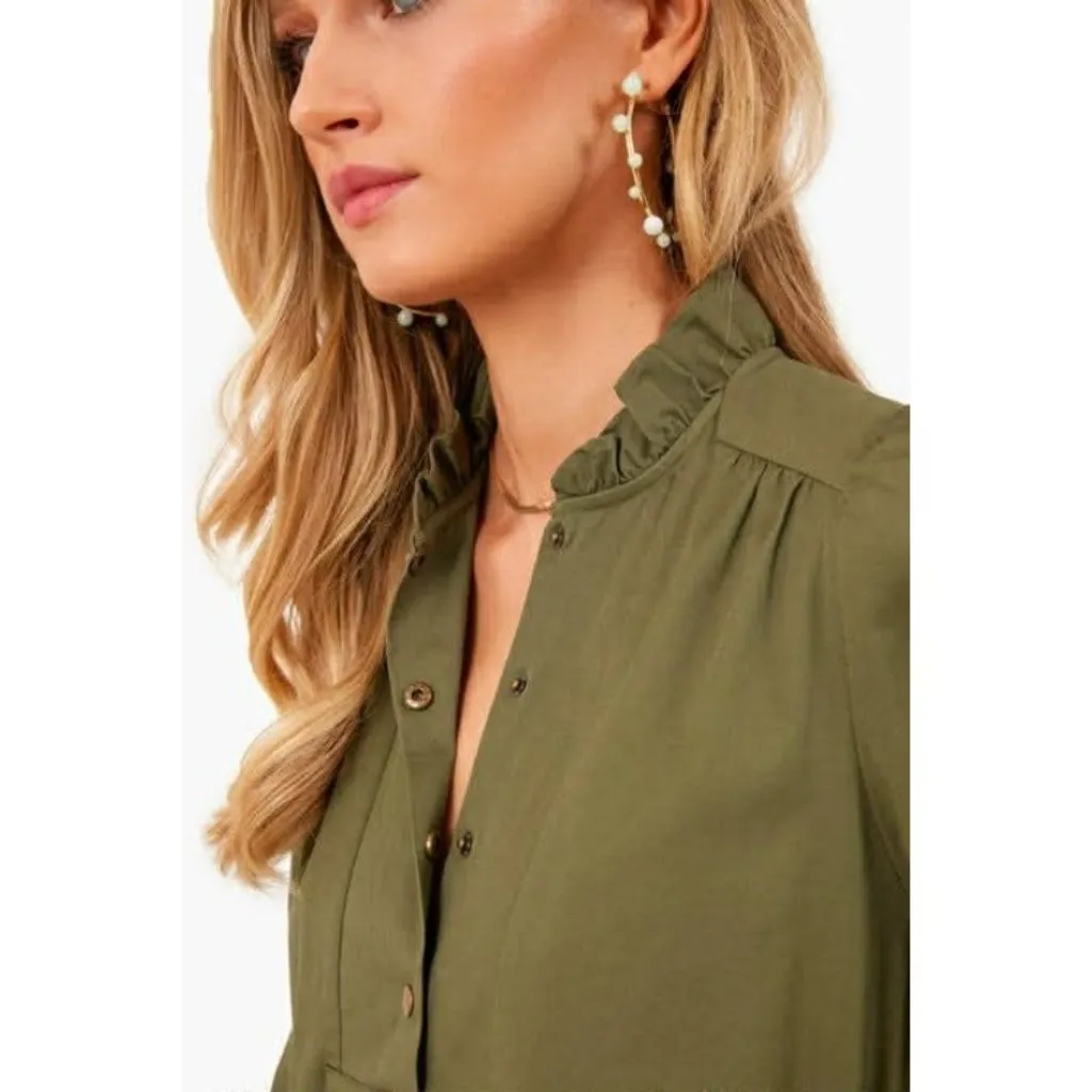 Tuckernuck Pomander Place Medium Green Claiborne Dress Short Long Sleeve Olive - Image 3