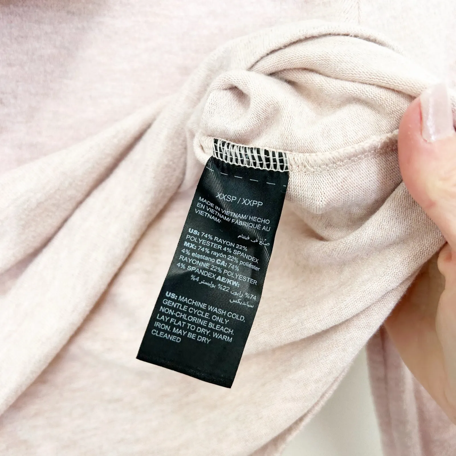 White House Black Market Light Pink Cowl Neck Cropped Sweater SZ XXSP - Image 3