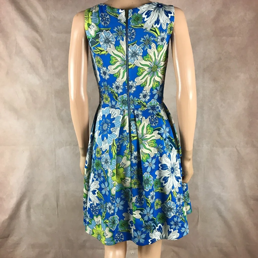 TAYLOR Blue Green Floral Fit and Flare Scuba Dress with Pockets Size 2 - Image 4
