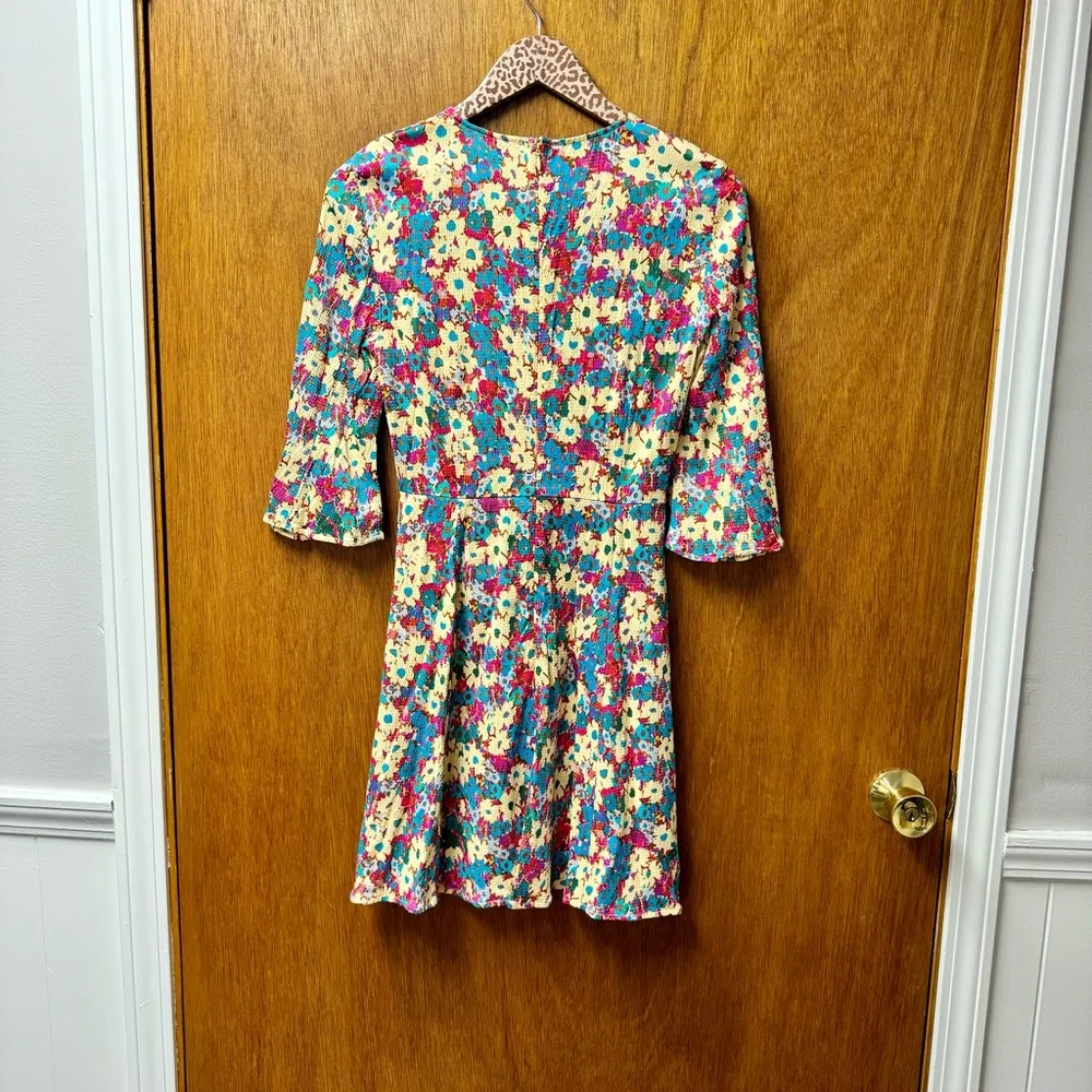 Stine Goya Jasper Daisy Field Teal Multicolor Floral 3/4 Sleeve Mini Dress Small Pink - Image 12