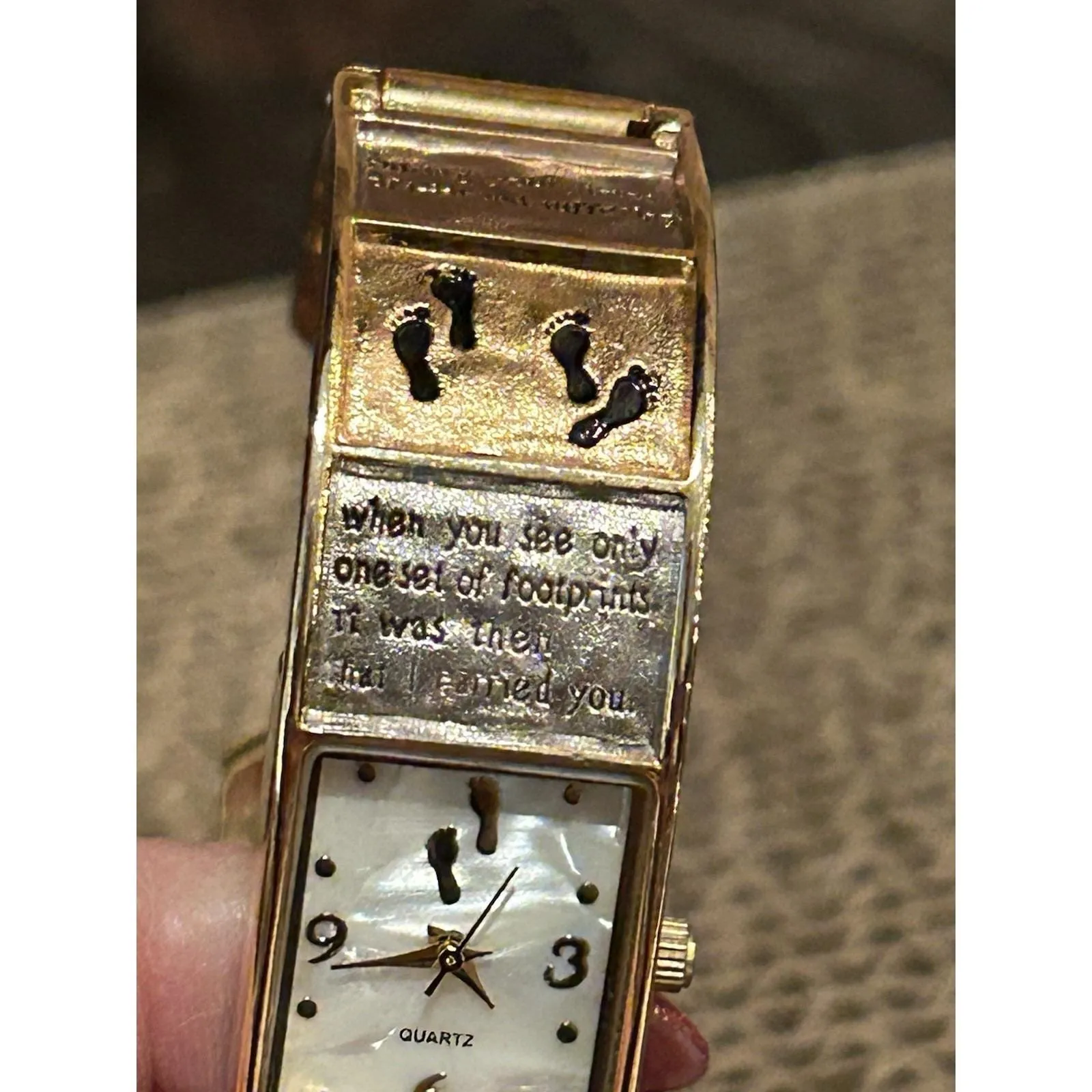 VTG CATO Quartz Watch Cream Dial Stainless Steel Gold Cuff Band Works - Image 3