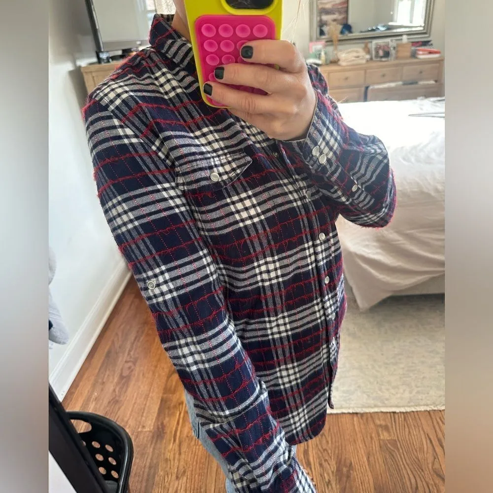 Jachs Girlfriend Lena Plaid Flannel Distressed Button Down Shirt - Image 2