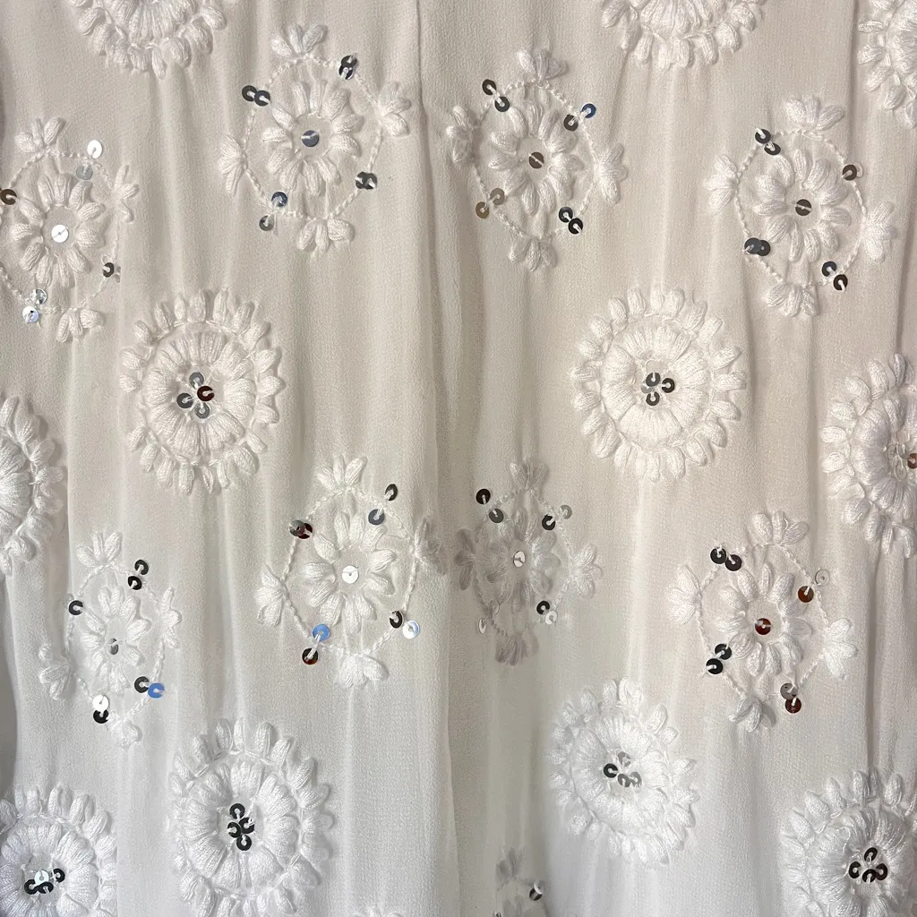 Soft Surroundings Athena White Floral Embroidered Sequin Open-Front Coverall OS - Image 9