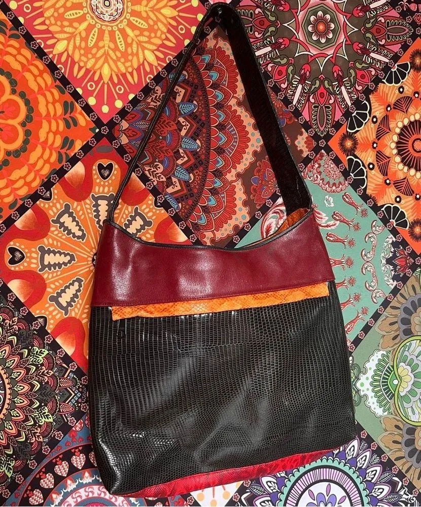 Sharif Leather Bohemian Leather Snakeskin Patchwork Reptile Handbag Multicolor - Image 2