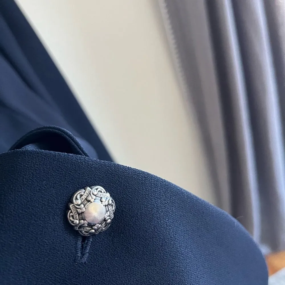 Vintage Leslie Fay Navy Blazer 12 Pearl Buttons Sheer 80s Power Jacket Blue - Image 6