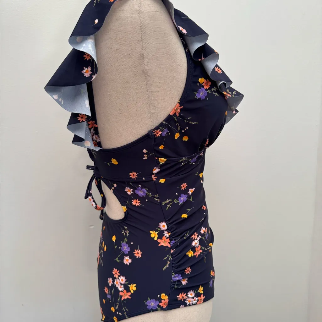 Cupshe Blue Flutter Sleeve Ruched bathing suit - Image 3