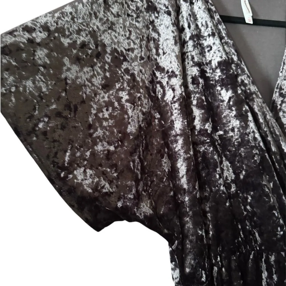 Purple Crushed velvet doluman sleeve faux wrap midi dress L Party Wedding guest Size L - Image 3