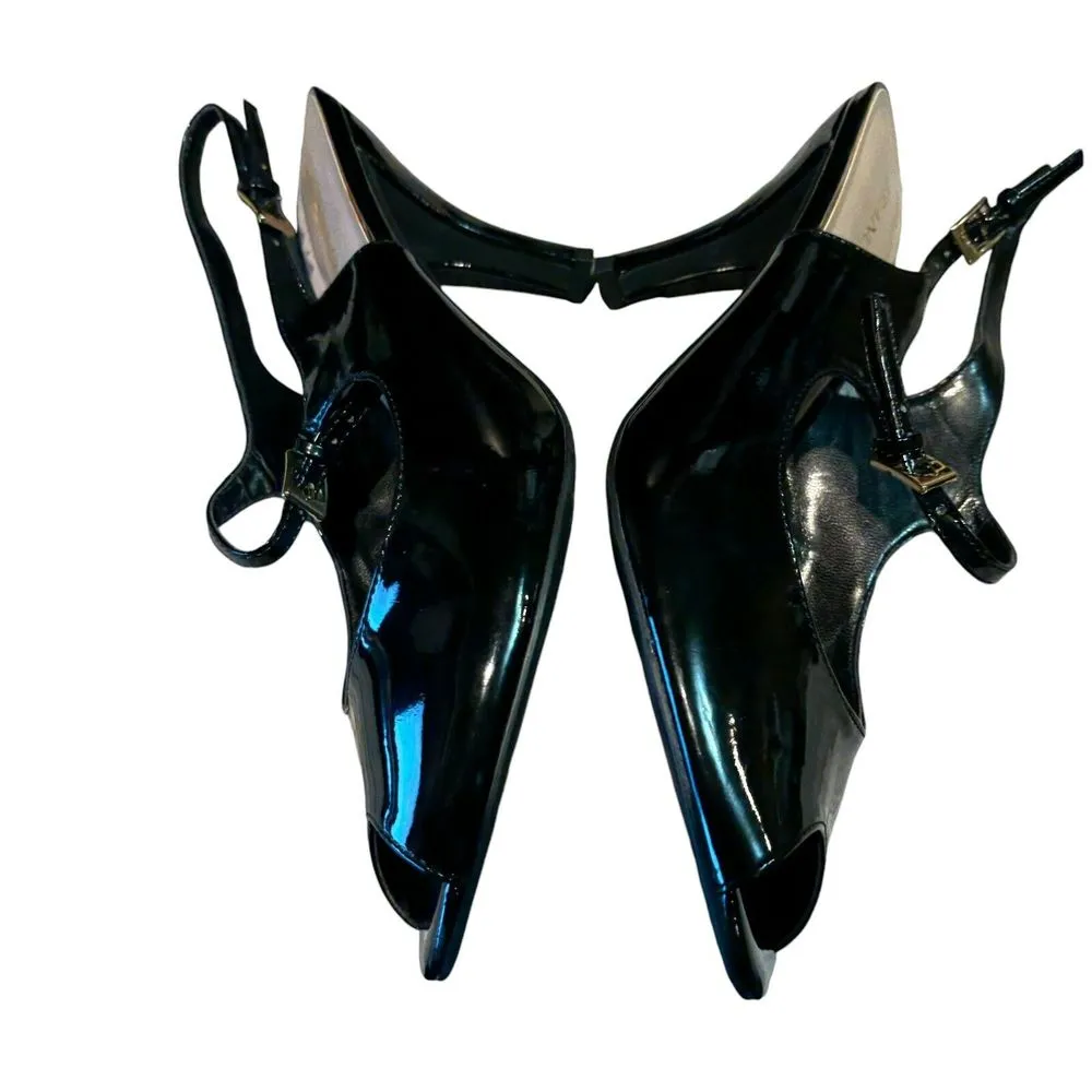 Franco‎ Sarto Womens 9.5M Black  Peep Toe Stiletto High Heels Faux Leather Shoes - Image 7