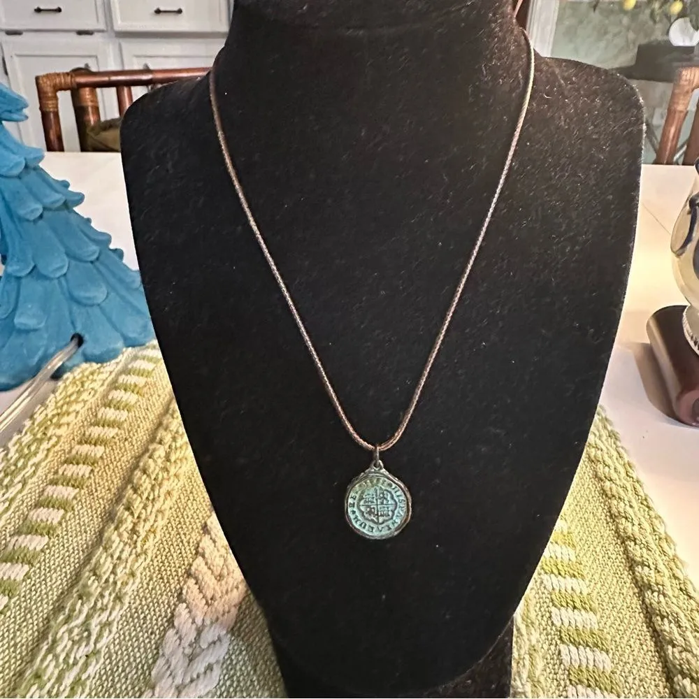 Patina Green Spanish Coin Medallion Necklace Green - Image 5