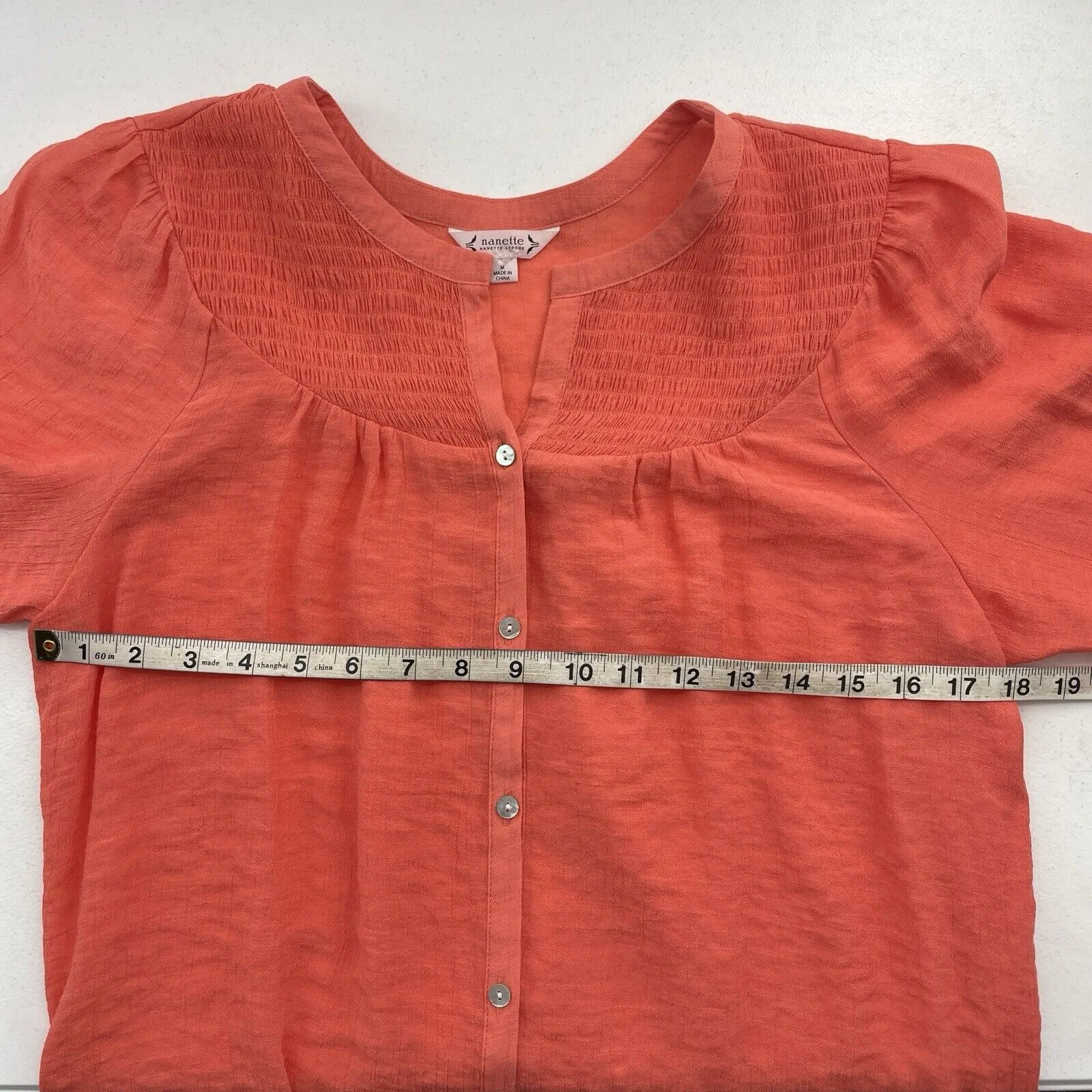 Nanette Lepore Sz M Button Down Shirt Long Sleeve Smocked Yolk Top Gauzy Blouse - Image 9