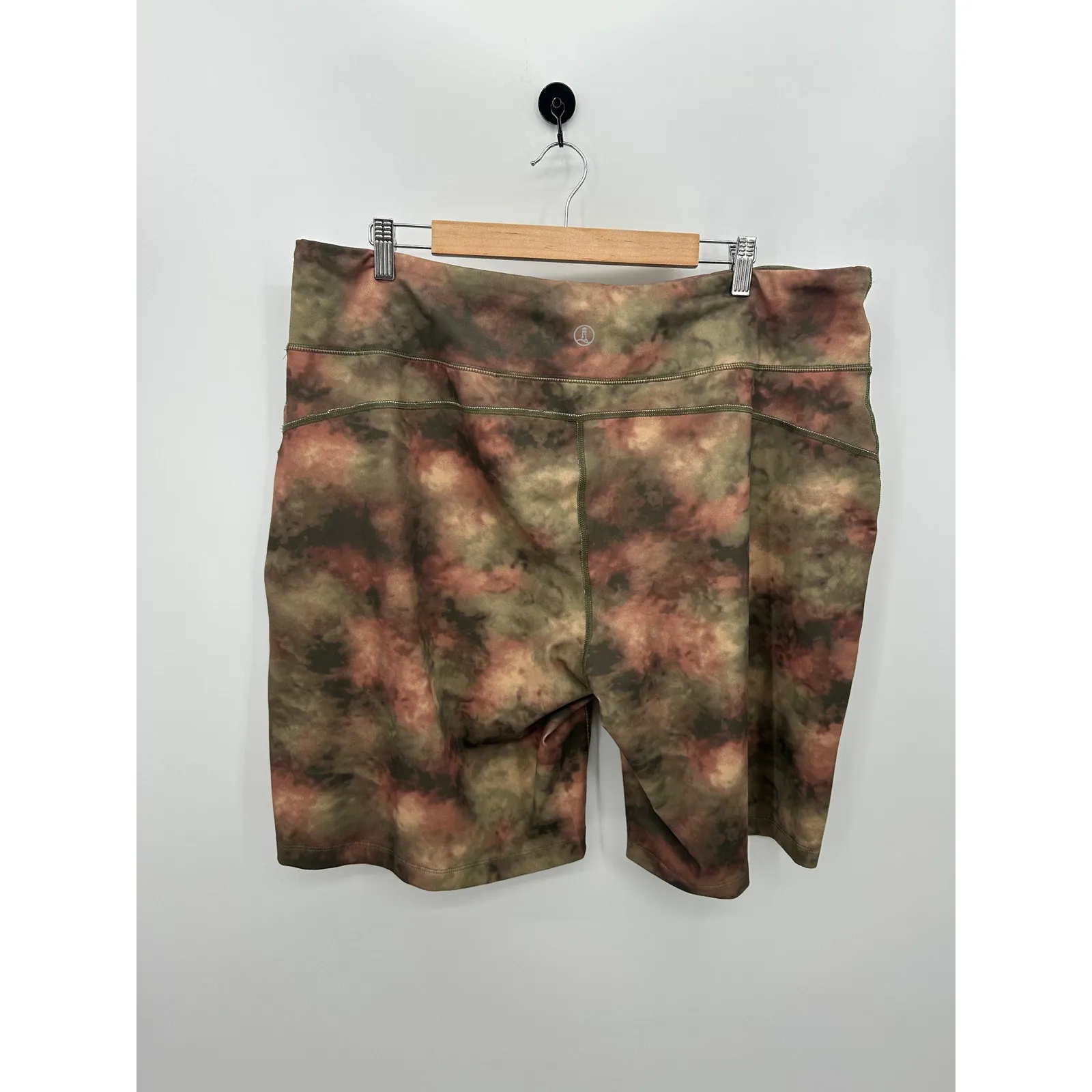 Lands' End Biker Shorts Women 2X Green Brown Tie Dye High Rise 10" Inseam - Image 2