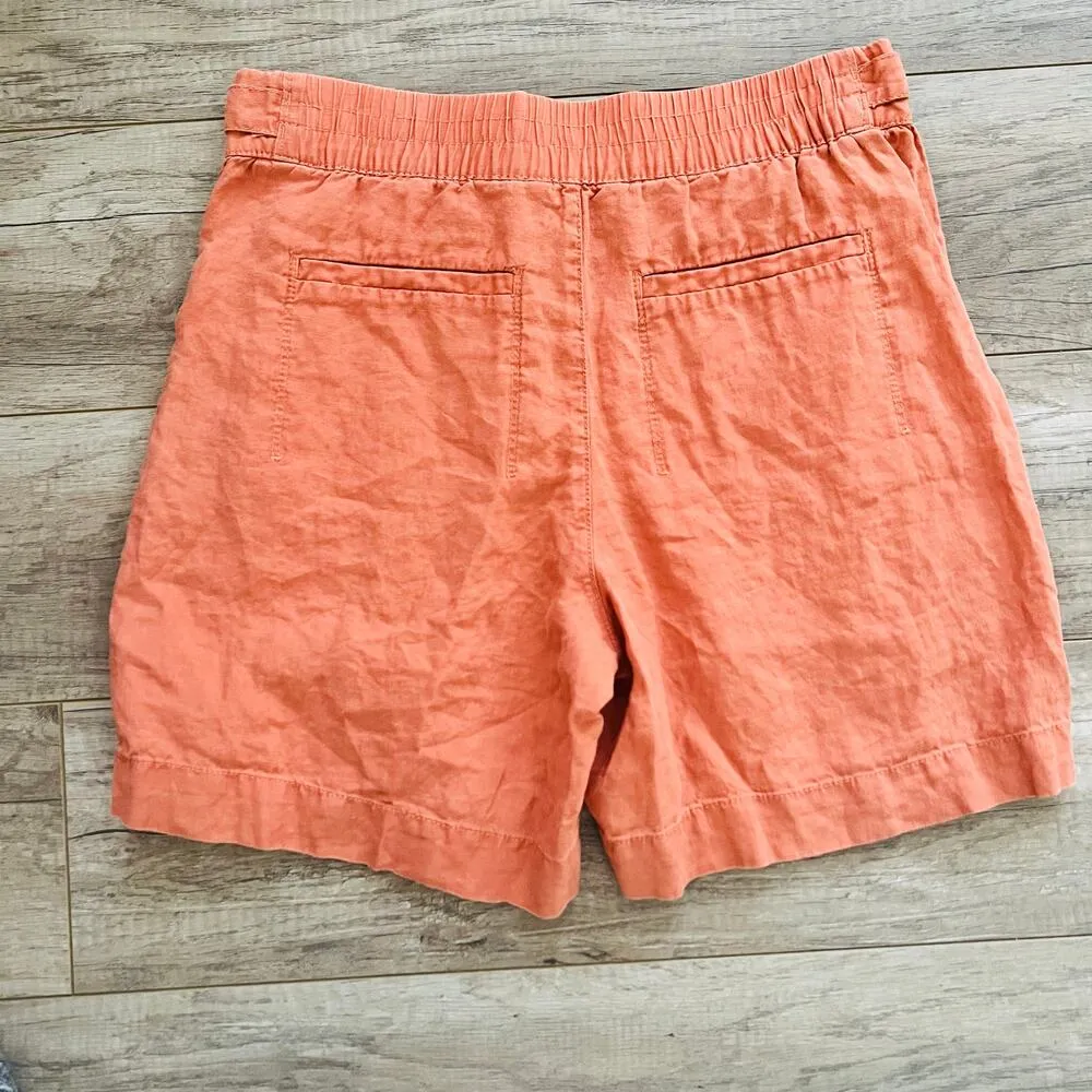 Athleta Voyager 100% Linen Shorts Orange Coral 6 Natural Fabric Travel Pockets - Image 7