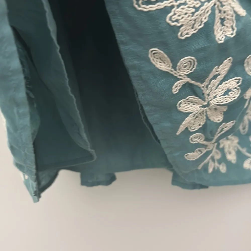 Talbots Floral Embroidered Pleated Skirt 100% Linen Teal Lined Cottagecore Sz 14 - Image 11