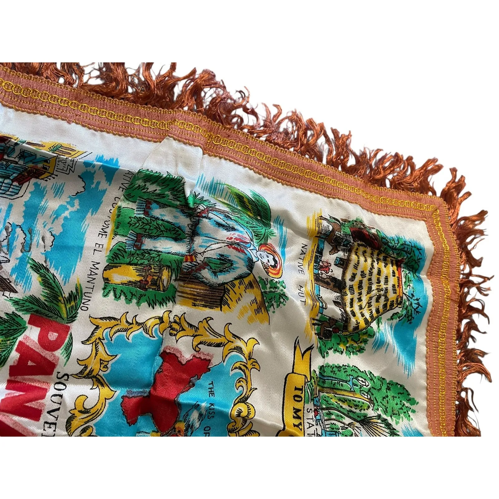 Vintage Panama Souvenir Scarf – Canal‎ Locks & Landmarks Fringed Cloth - Image 2