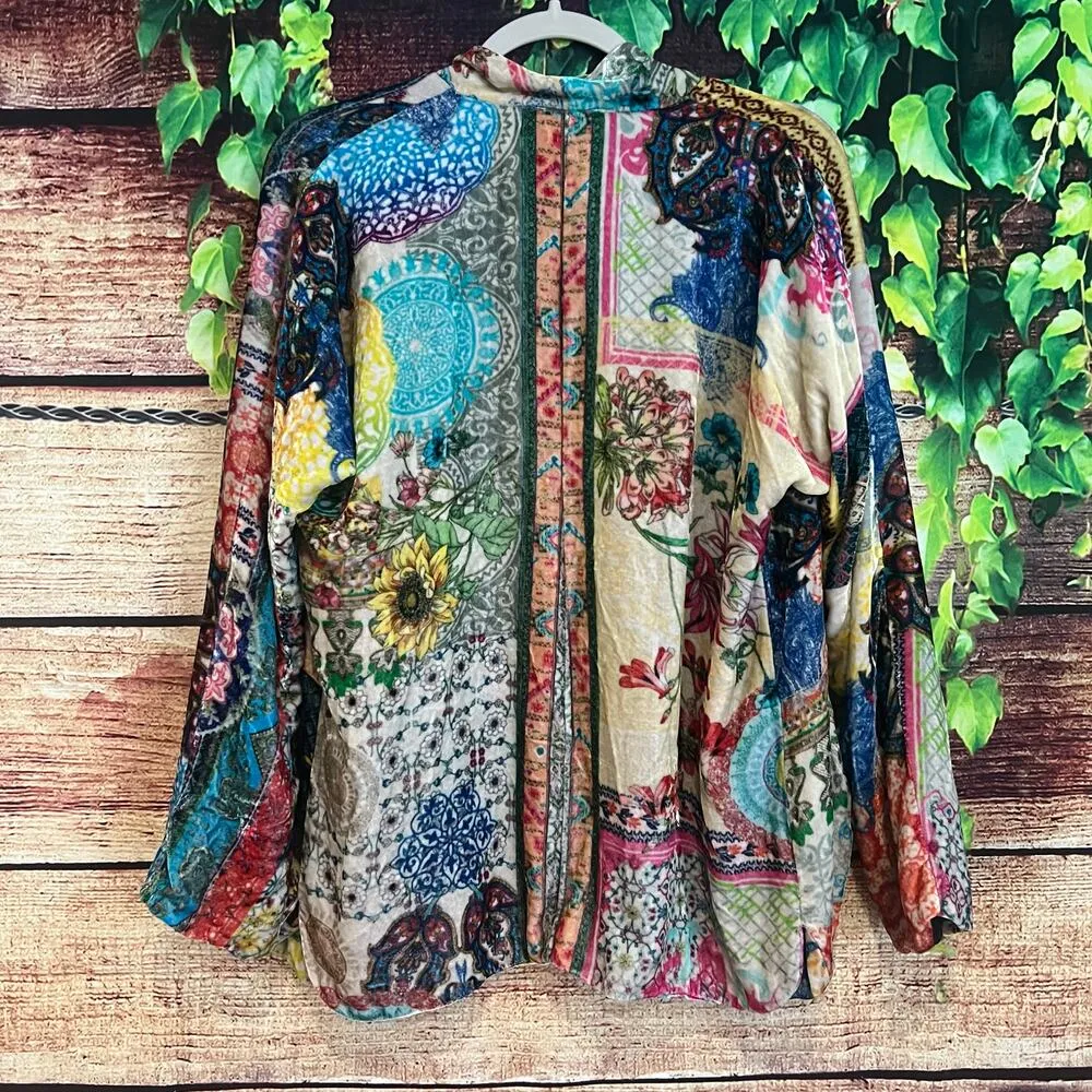 Johnny Was Gigi Velvet Patchwork Floral Kimono Blazer Jacket Cardi XS Fits S M L - Image 8