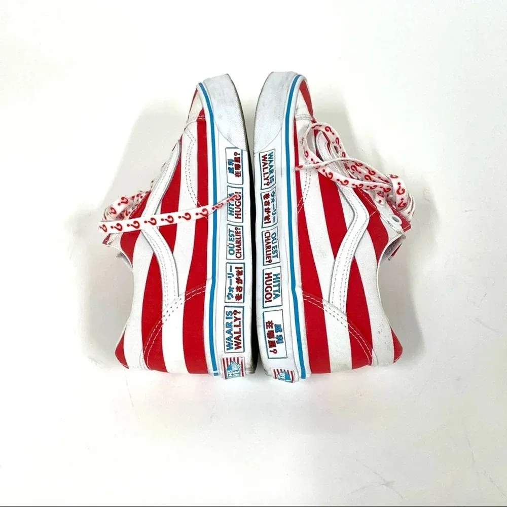Vans  x Where’s Waldo ? Red White Old Skool Textile Low Top Size 7 - Image 10