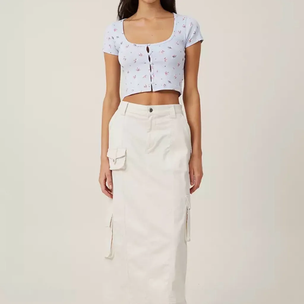 Cotton On NWOT Sammie Scoop Neck Short Sleeve Floral Button Up - Lavender - Image 4