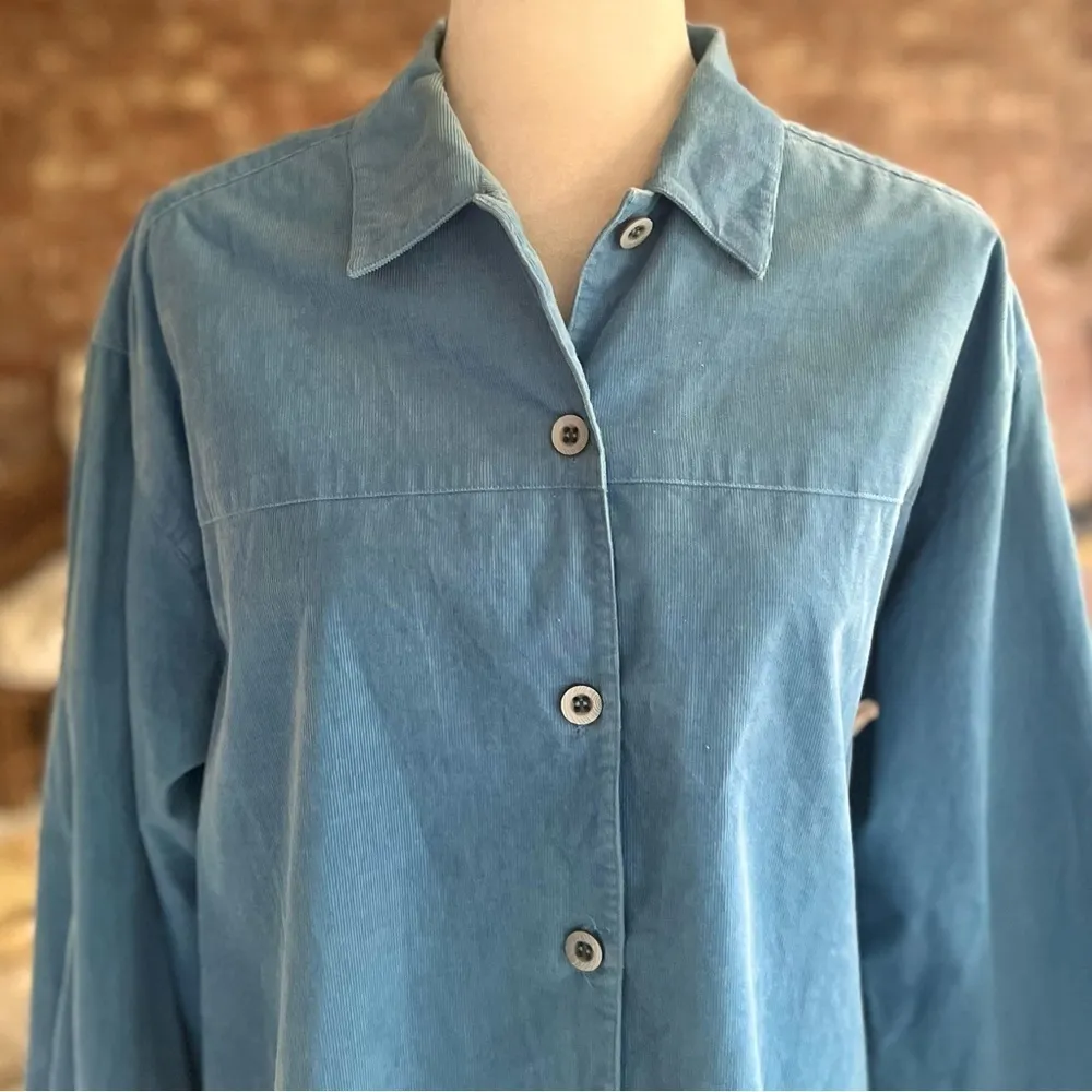 Worth Top Blue Corduroy Women’s Button Up Shirt 14 Work Job Casual - Image 2
