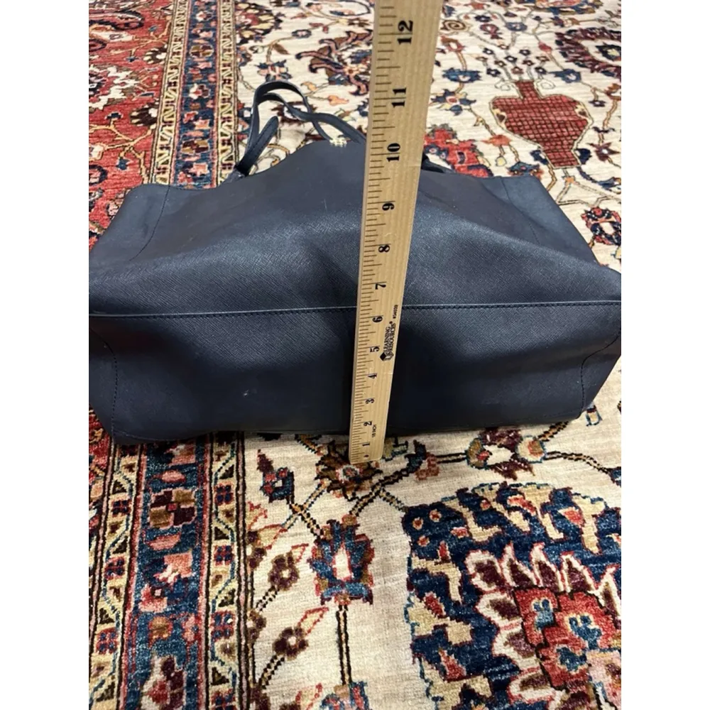 Tory Burch Large Saffiano Leather Buckle Tote Bag Purse in Navy FLAW - Image 11