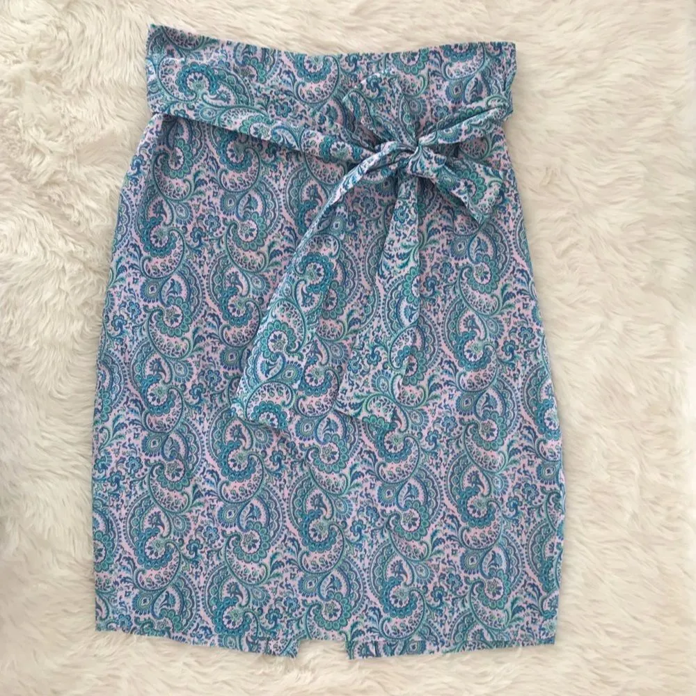 ANTONIO MELANI Blue Paisley‎ Pencil Skirt Belted Tie Waist Liberty London Size 2 - Image 2