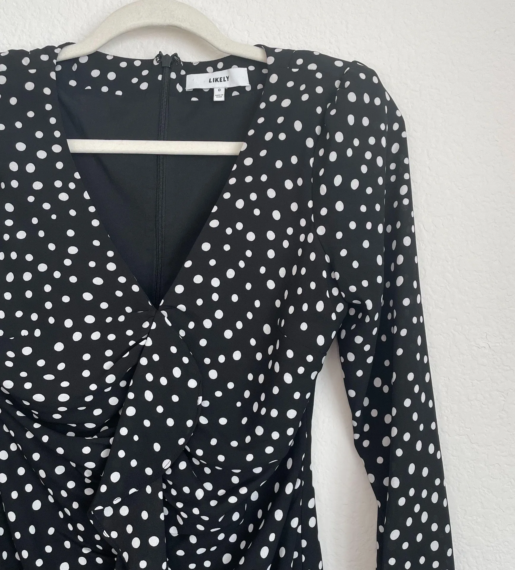 Corinne Black & White Polka Dot Long Sleeve Ruffle Mini Dress - Image 10