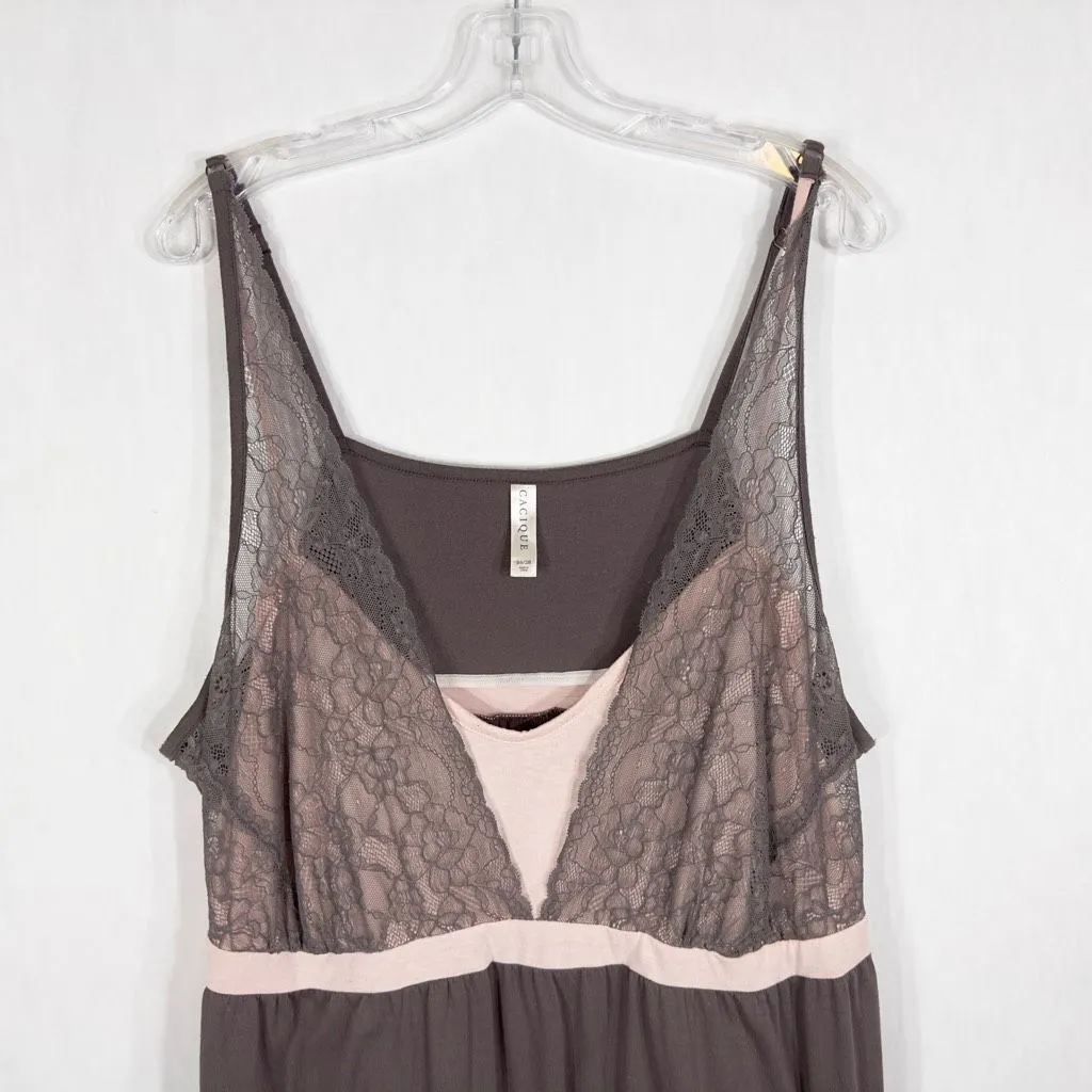 Cacique Plus Size‎ 26 28 Nightgown Sleep Pajamas Mini Brown Dusty Pink Lace 1677 - Image 3