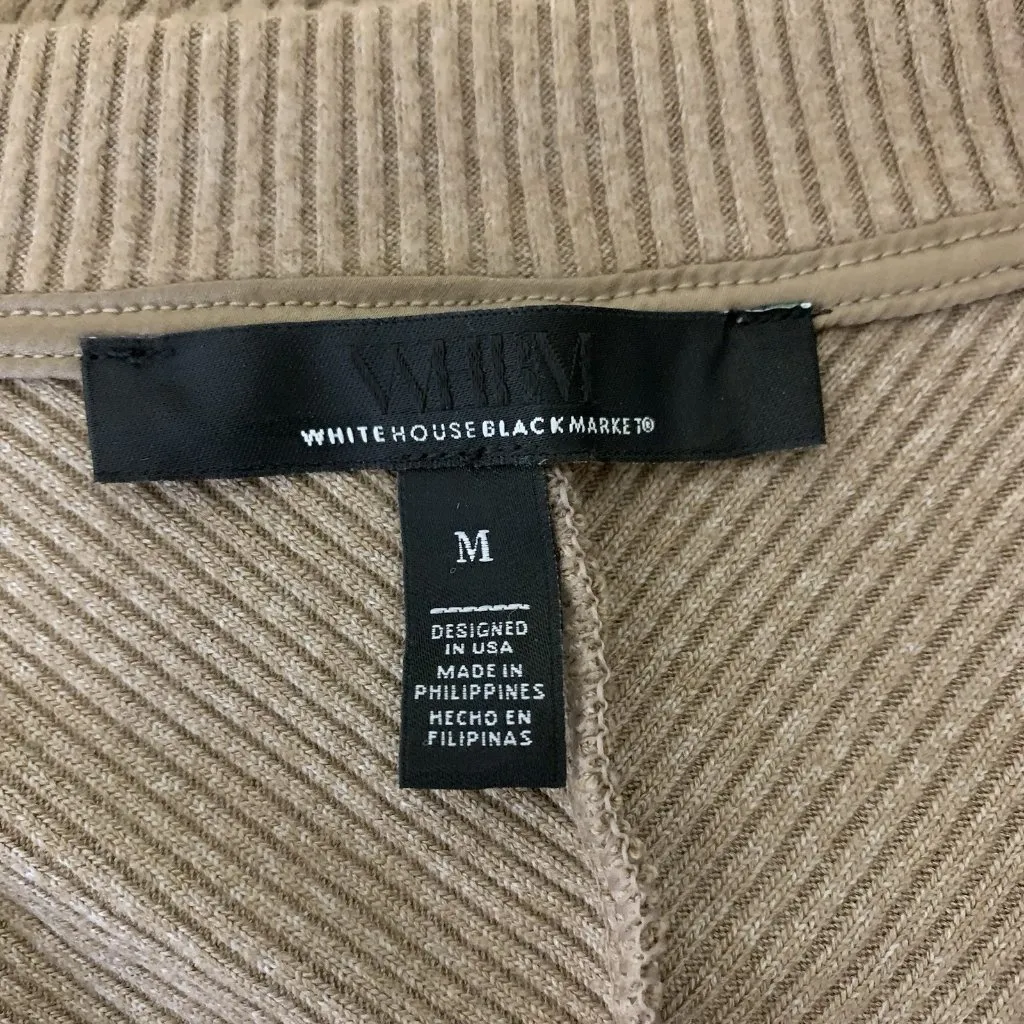 White House Black Market M Tan V Neck Knit Sweater Ribbed Pullover Neutral‎ Chic - Image 3