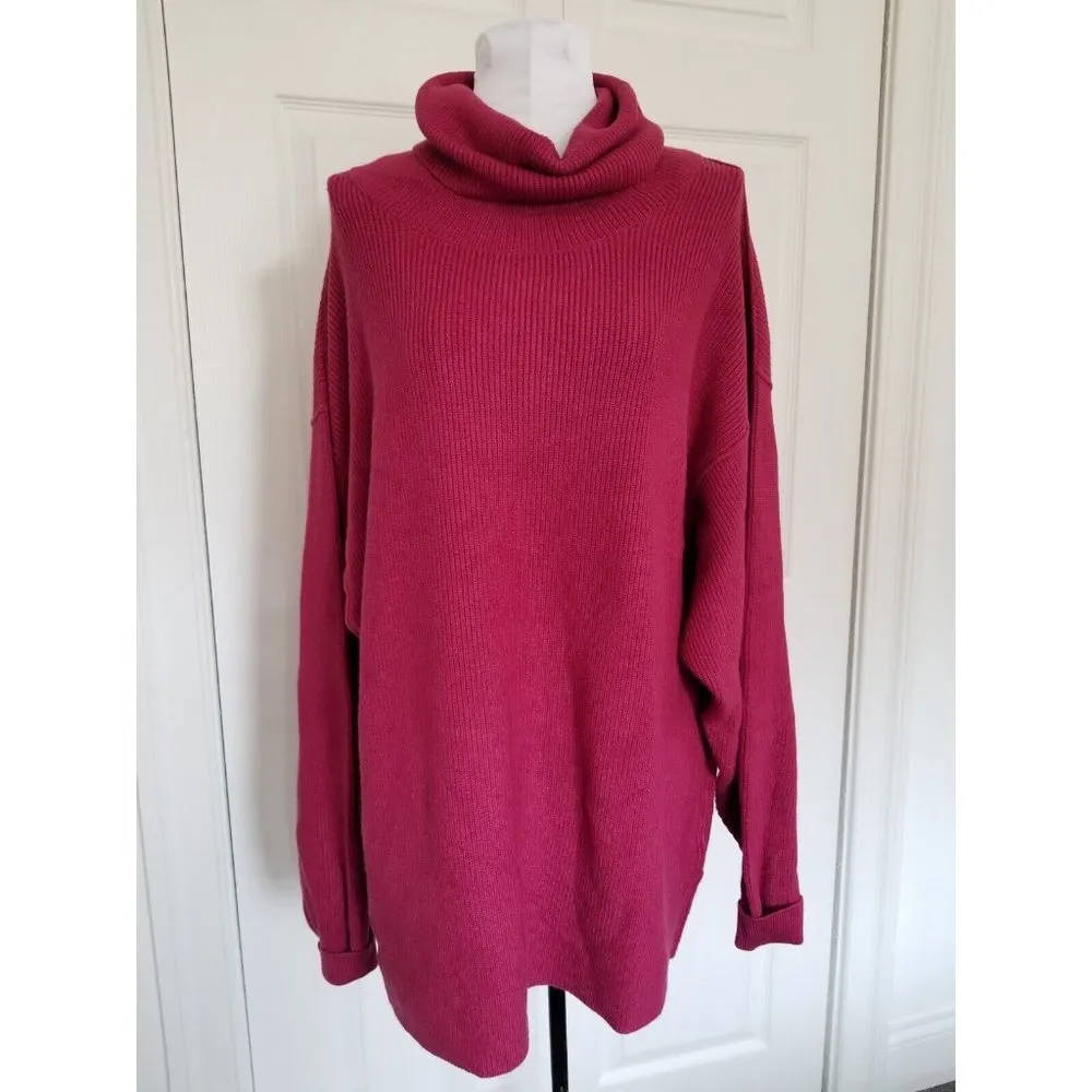 Free People Womens Oversized Boxy Funnel Cowl Neck Tunic Sweater Berry Crush = S - Image 2