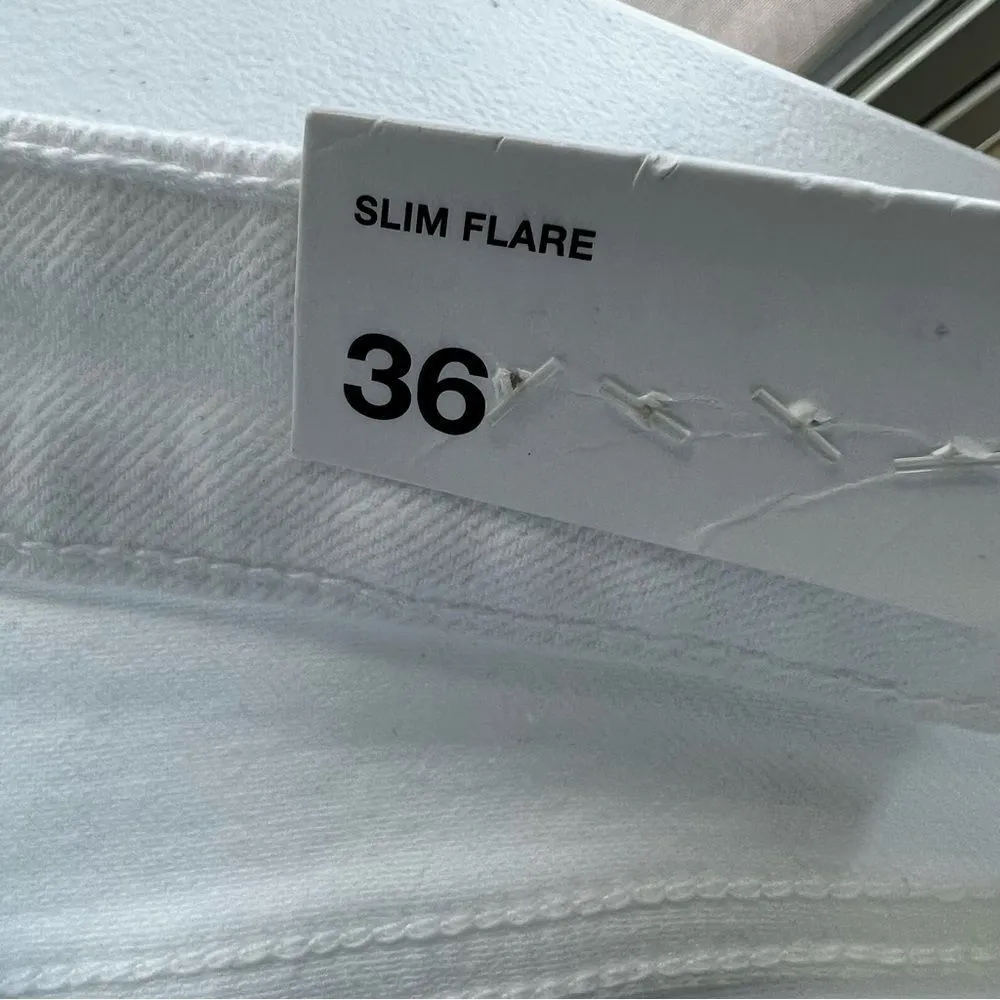 Zara Slim Flare Distressed Knee Jeans in White - Image 8