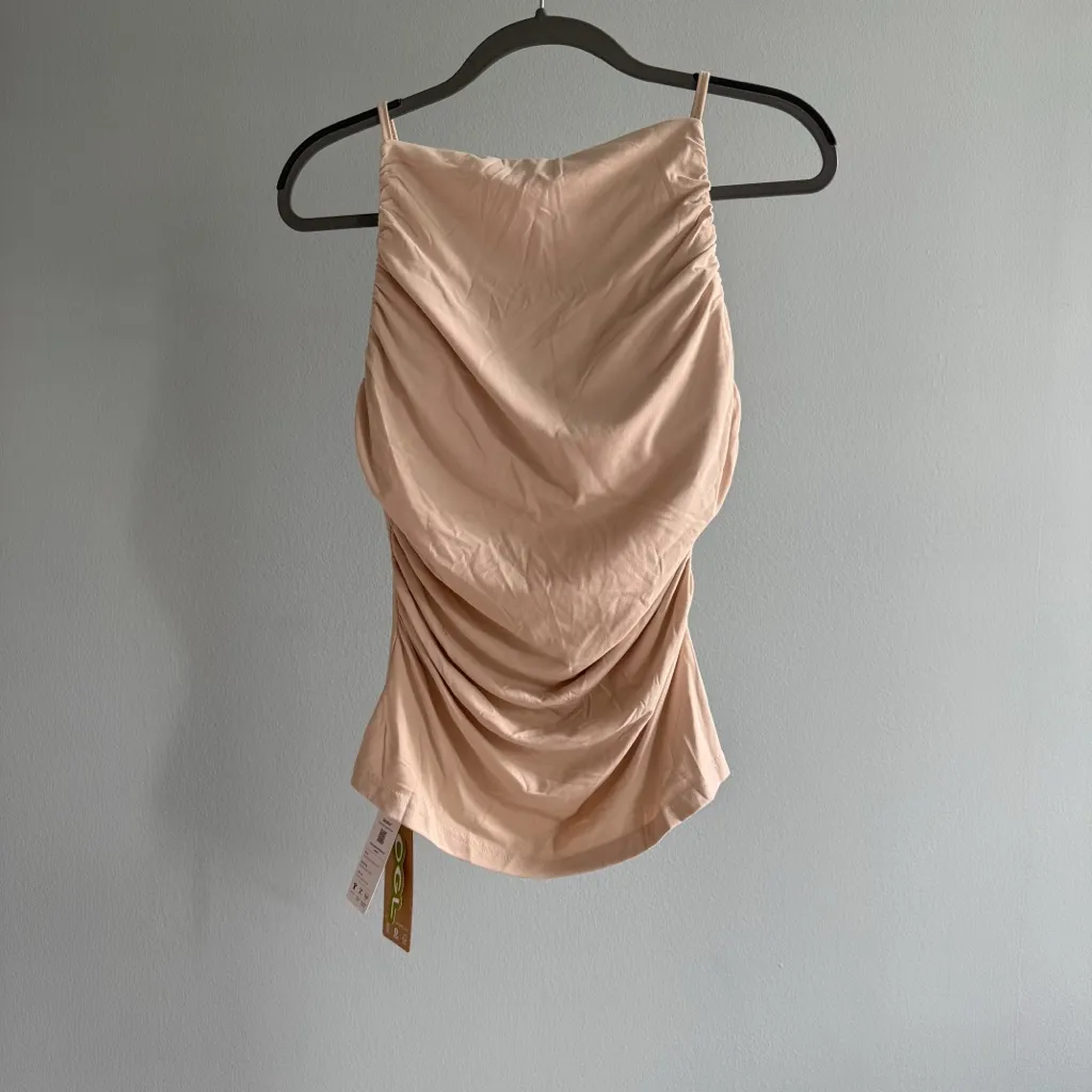 NWT OGL Adjustable Spaghetti Straps Side Ruched Brami Tank, Beige | Size Large - Image 2