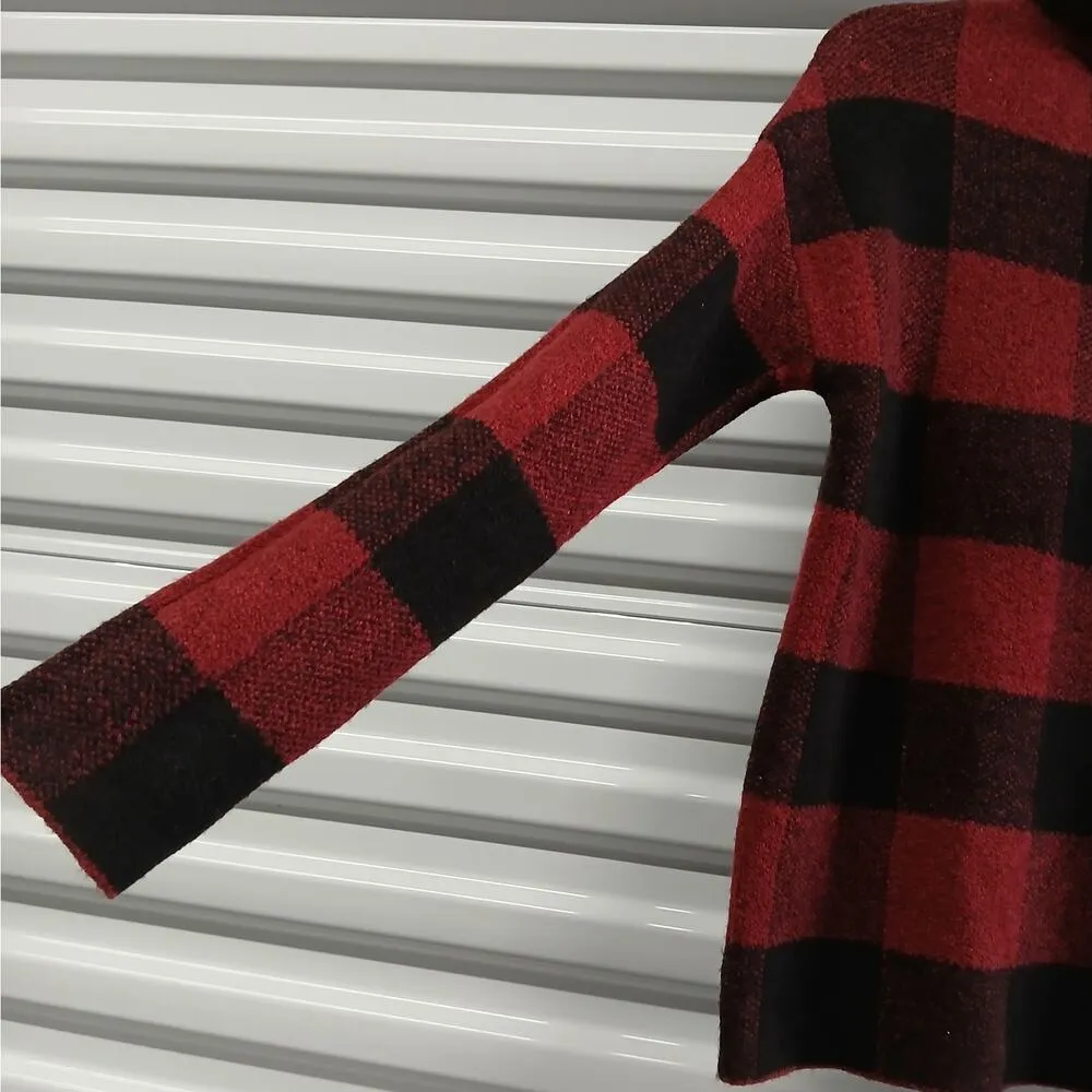 Christian Siriano NY Plaid Flannel Sweater Womens XS Red Black Mock Neck Cozy - Image 3