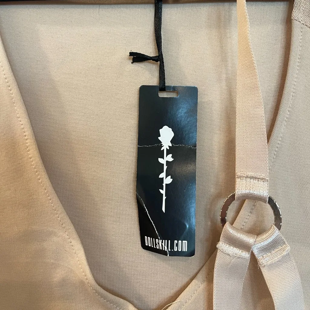 NWT Dolls Kill Poster Grl Nude Plunge Top Tan Size L - Image 2