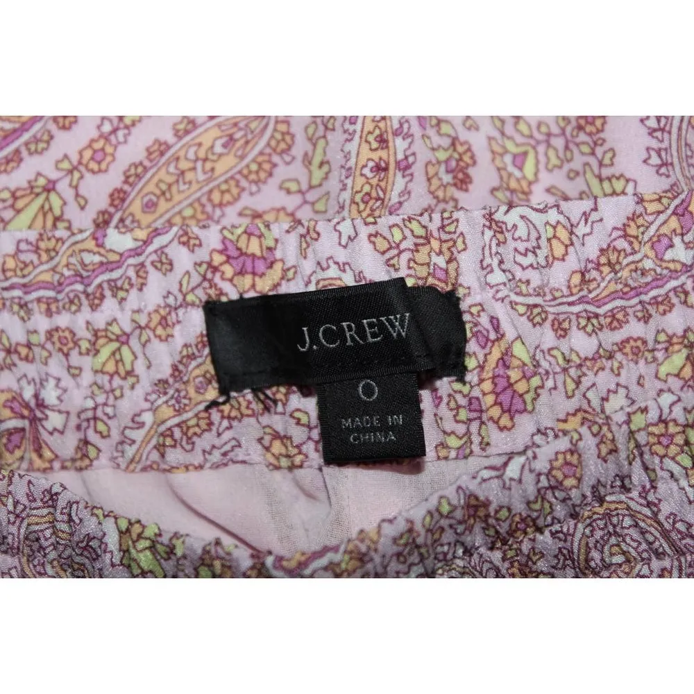 Women's J. Crew Pull-On Silk Pant Pink Beach Paisley Silk Yellow Orange Size 0 - Image 3