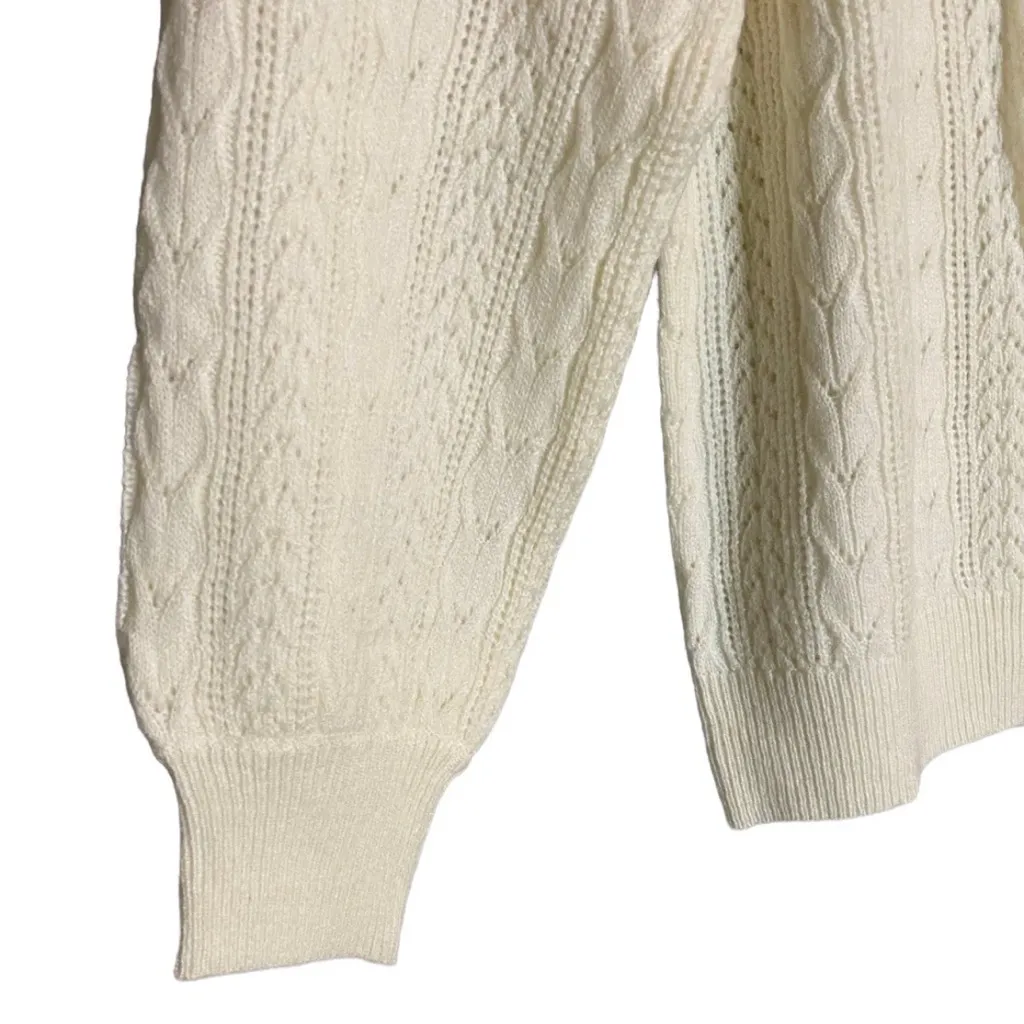 O.p.t Pointelle Knit Sweater Balloon Sleeve Wool Mohair Size Large - Image 4