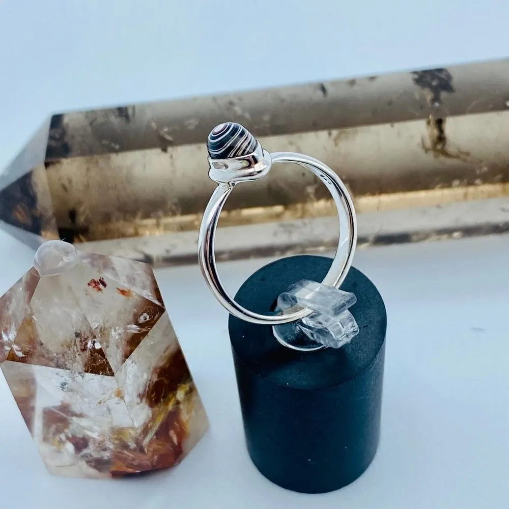 Lab Created Fordite (Detroit Agate Style) Sterling Silver Ring – Size 8 - Image 5