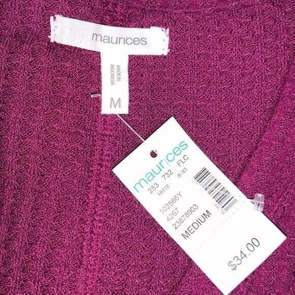 Maurices Womens Cardigan Sweater Waffle Knit Oversized Button Down Plum Purple - Image 7