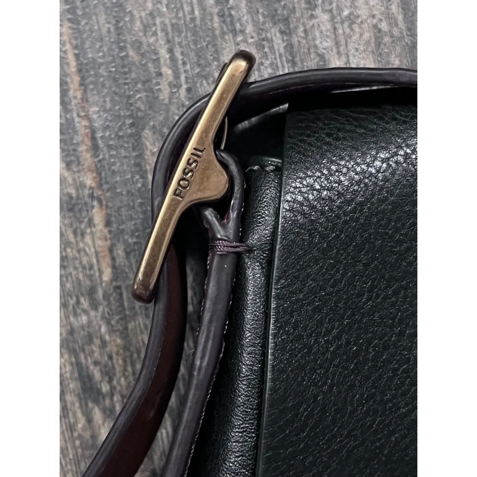 Fossil Harper Black Large Leather Crossbody Shoulder Bag Flap Top Brass Buckles - Image 3