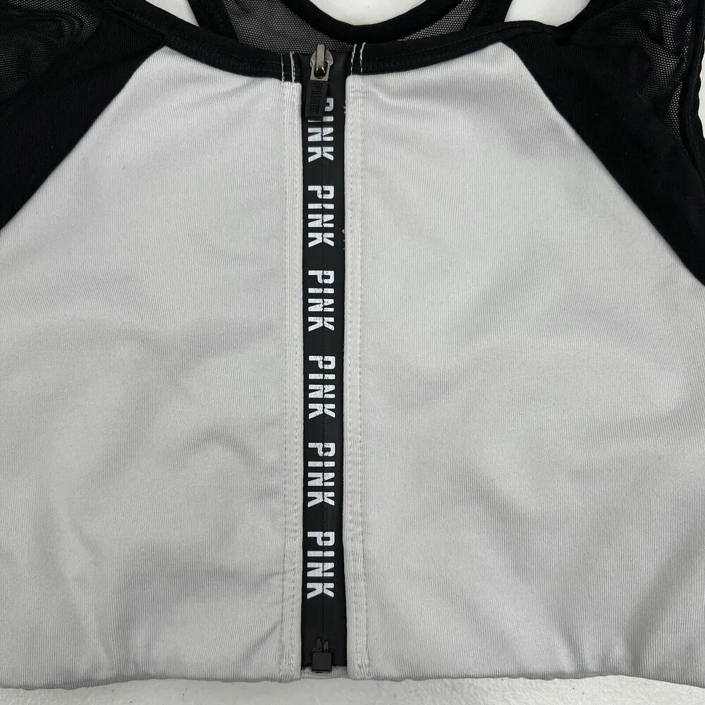 Victoria’s Secret PINK Sz M Sports Bra Ultimate Unlined Gray Front Zip Close - Image 3