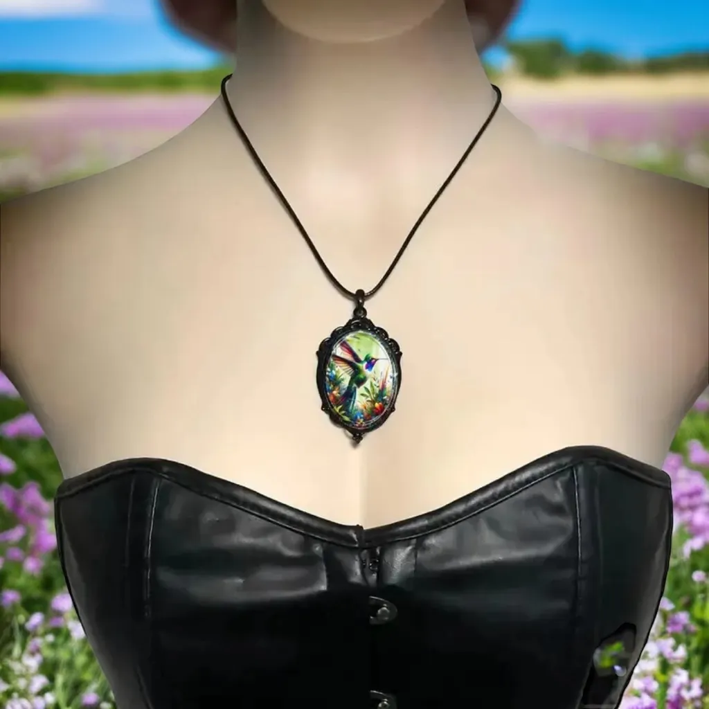 Elegant Classic Hummingbird‎ Glass Pendant Necklace Alloy No Plating, All Season Black - Image 3