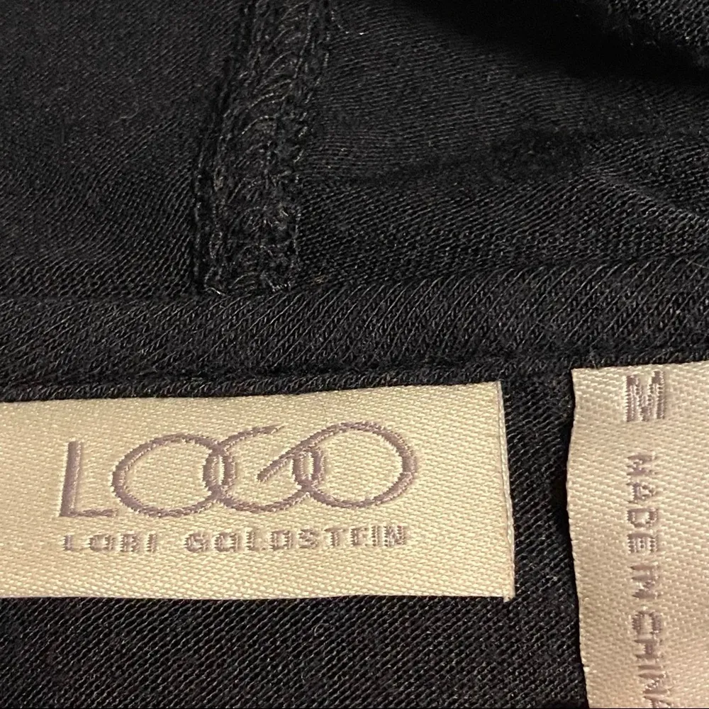 LOGO Lori Goldstein Black Zip Front Knit Cardigan Velvet Trim‎ A259097 Medium - Image 9