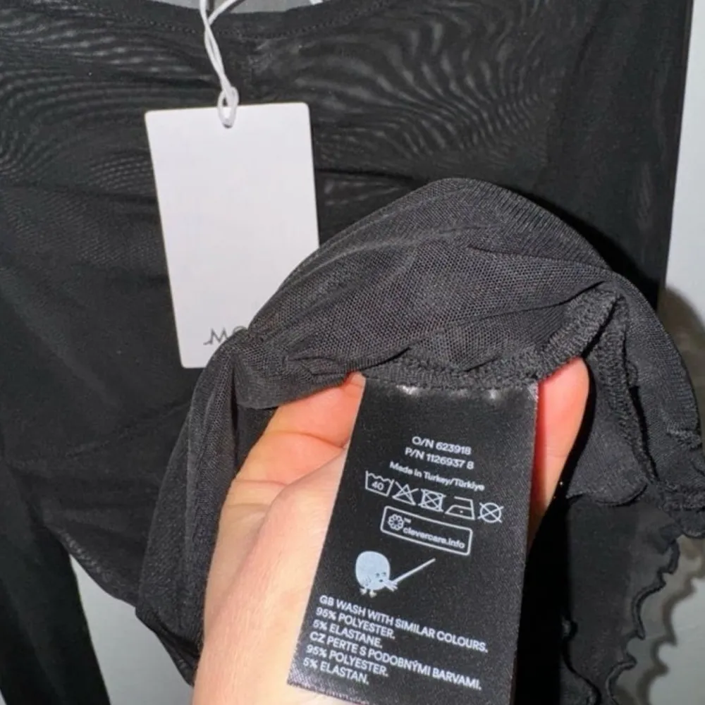 ASOS Monki long sleeve mesh top with gather front in black - Image 6