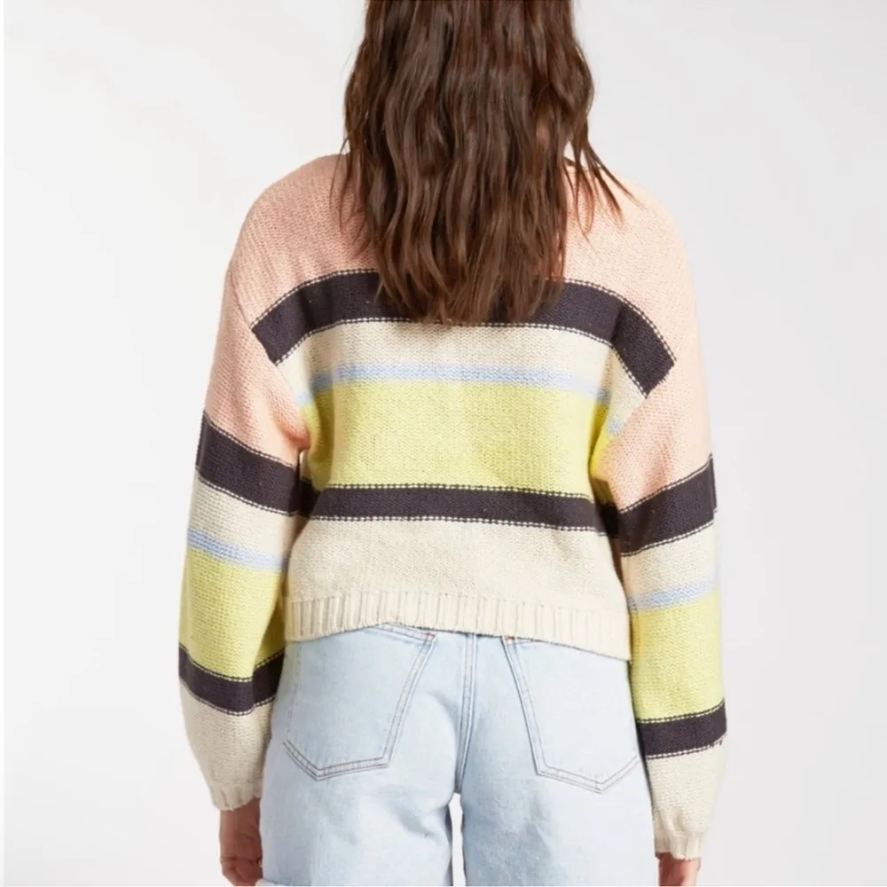 Billabong Size Large Seeing Stripes Sweater Pastel Colorblock Beachy Boho Hippie - Image 2