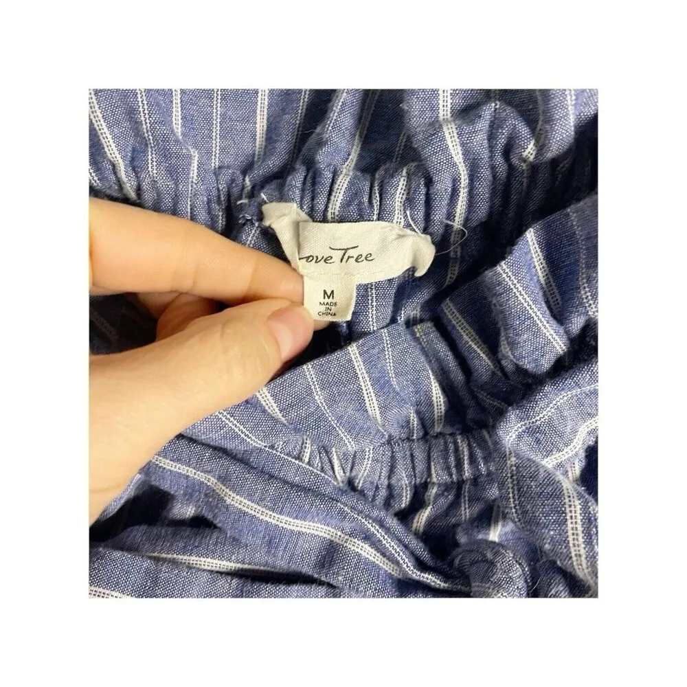 Love Tree Women's Chino Shorts Size M Blue & White Striped Paperbag Waist Belted - Image 3