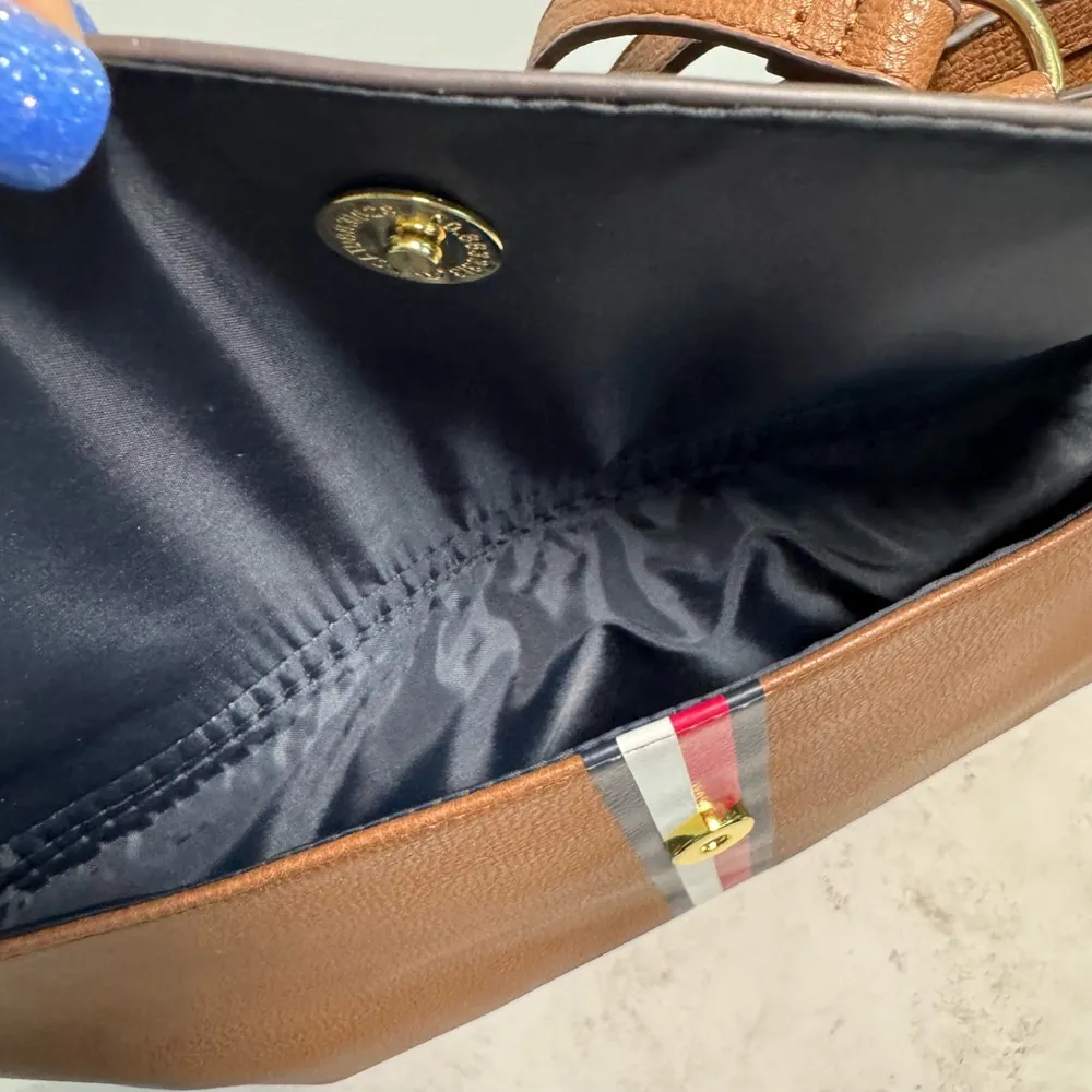 Women's Tommy Hilfiger Brown Tote Bag Large Red White Blue Logo Shopper Purse - Image 14