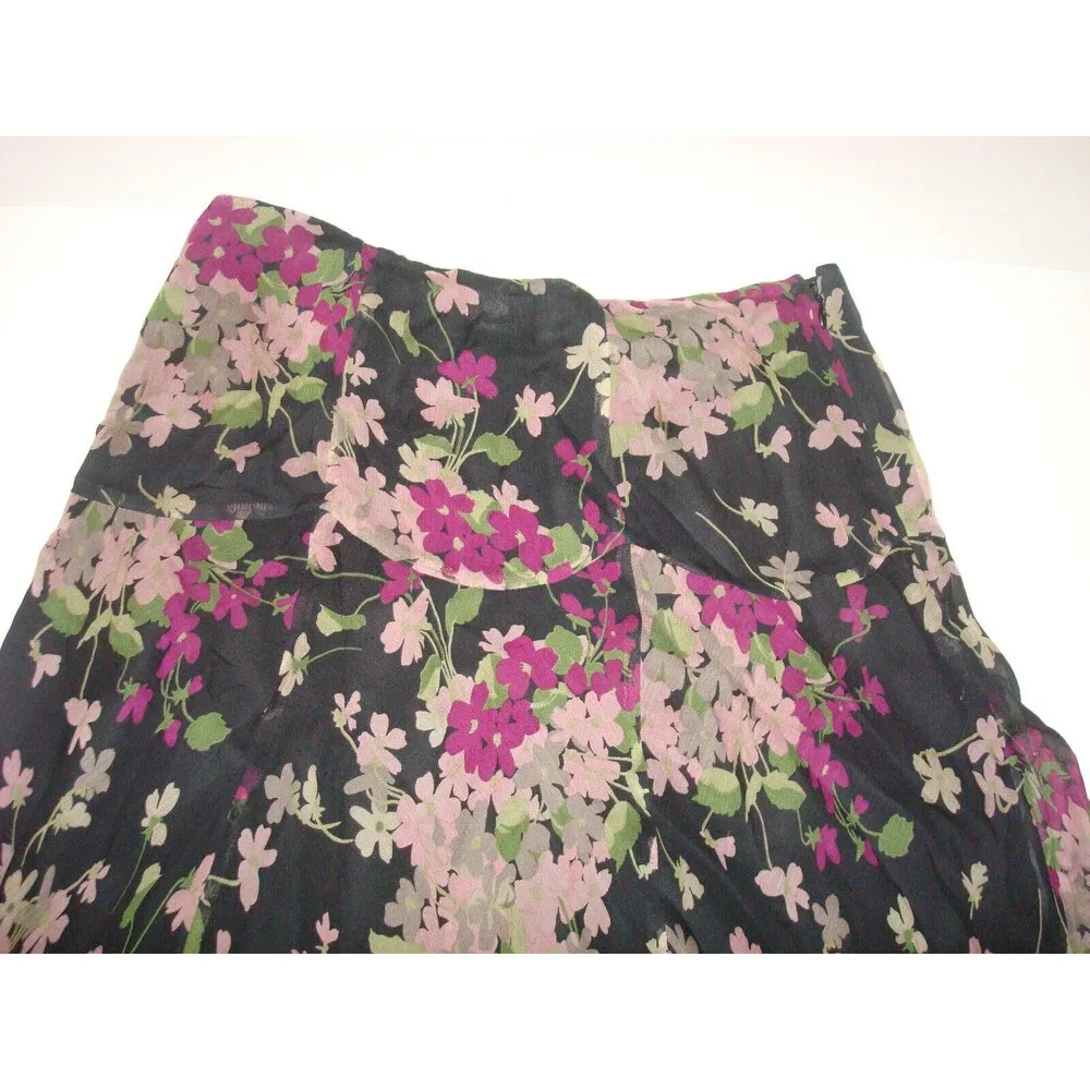 New Womens $125 Ralph Lauren Silk Black Floral Skirt 4 Pink Green Purple Green - Image 4