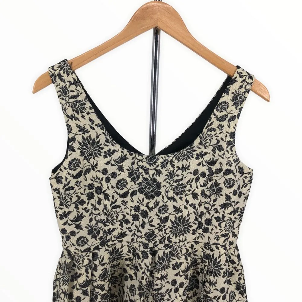 Jack by BB Dakota Gold Shimmer Black Floral Jacquard Fit & Flare Dress - Image 6