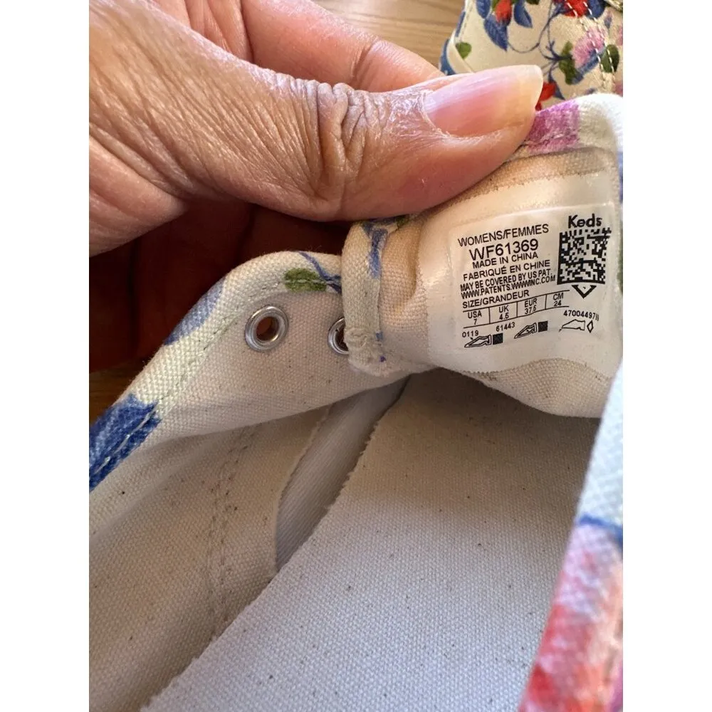 Keds Size 7  Floral Slip-On Sneakers  Canvas White Multicolor Casual Shoes - Image 8