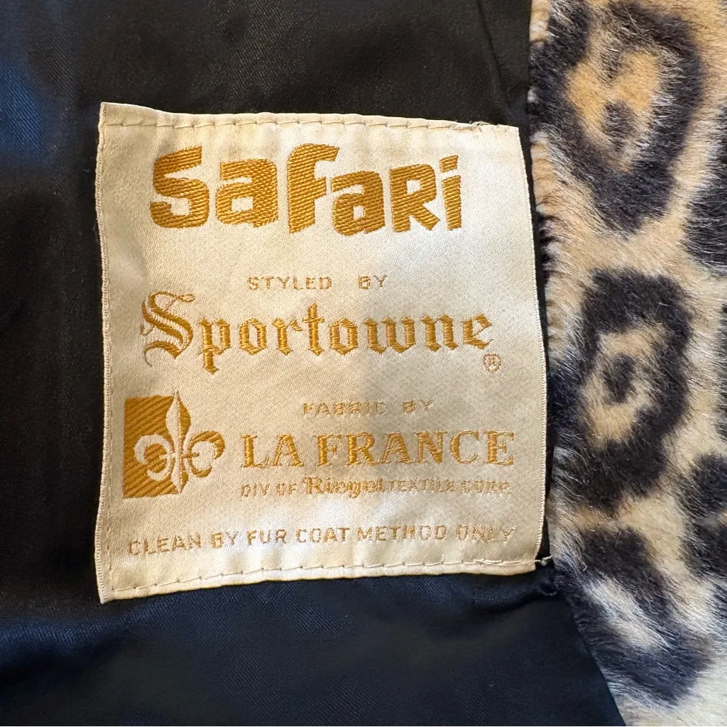 Vintage 1960’s Safari by Sportowne LaFrance Faux Fur Leopard Print Swing Coat Tan Size XS - Image 13